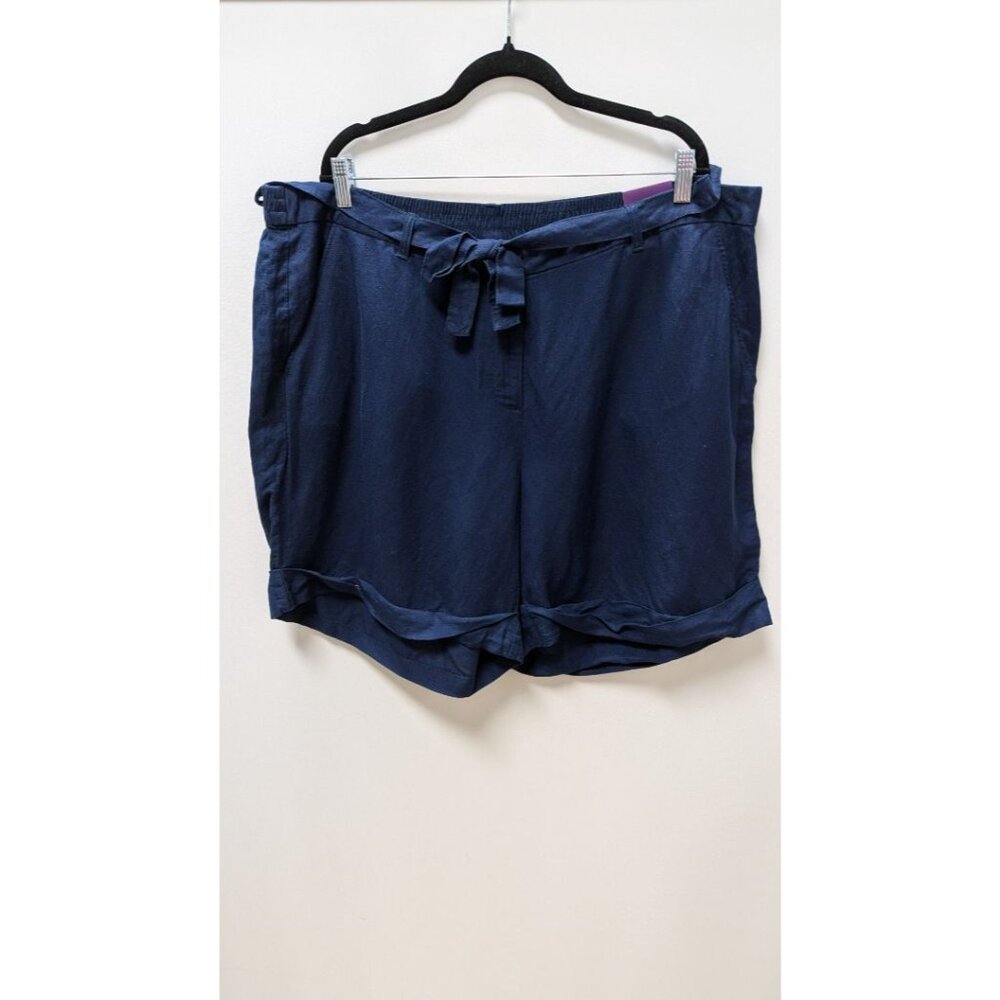 Lane Bryant Navy Linen Cuffed Shorts